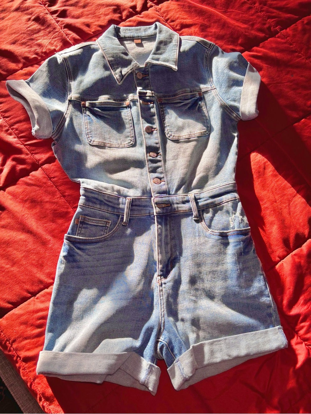 New! Judy Blue Delia High Rise Short Sleeve Denim Romper